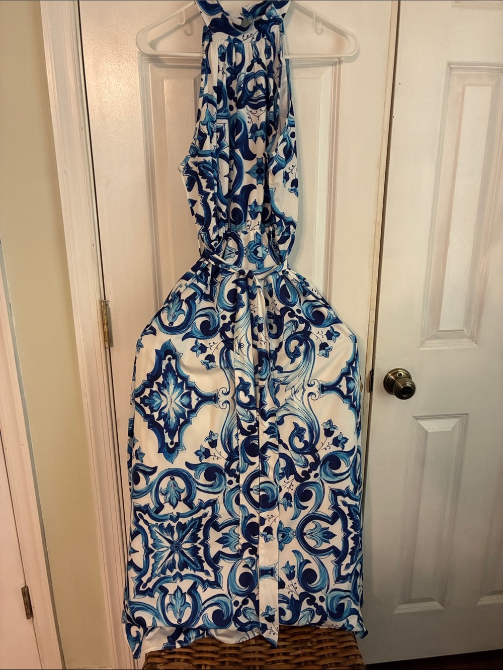 Blue and White Decorative Halter Dress - Brand Not Specified